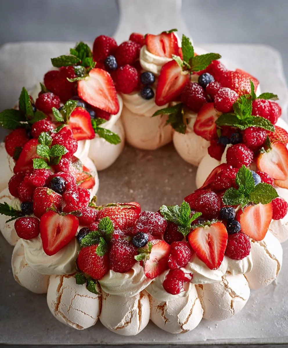 Pull Apart Pavlova Wreath- Festive Easy Dessert