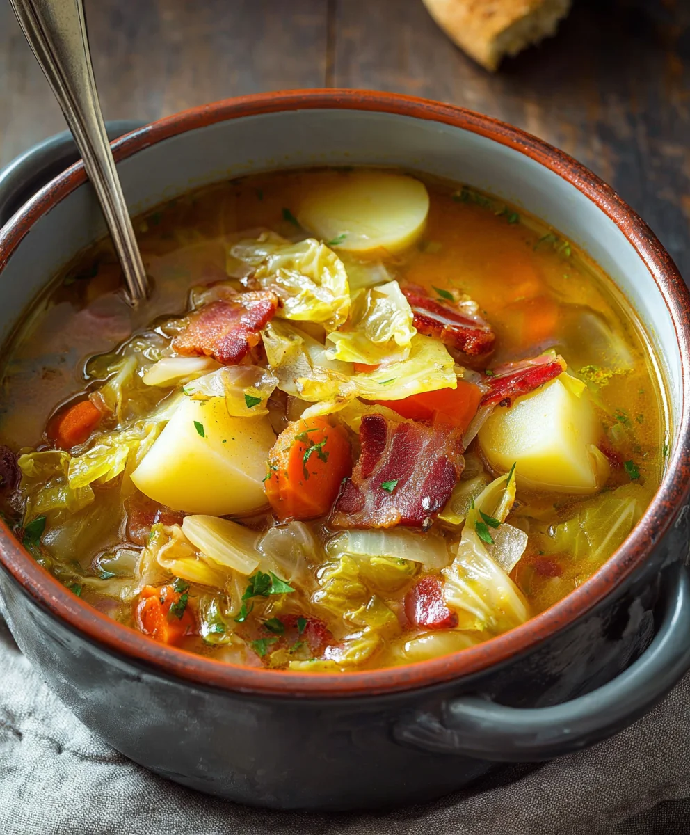 Hearty Irish Beef Beef Bacon Cabbage Potato Soup Recipe