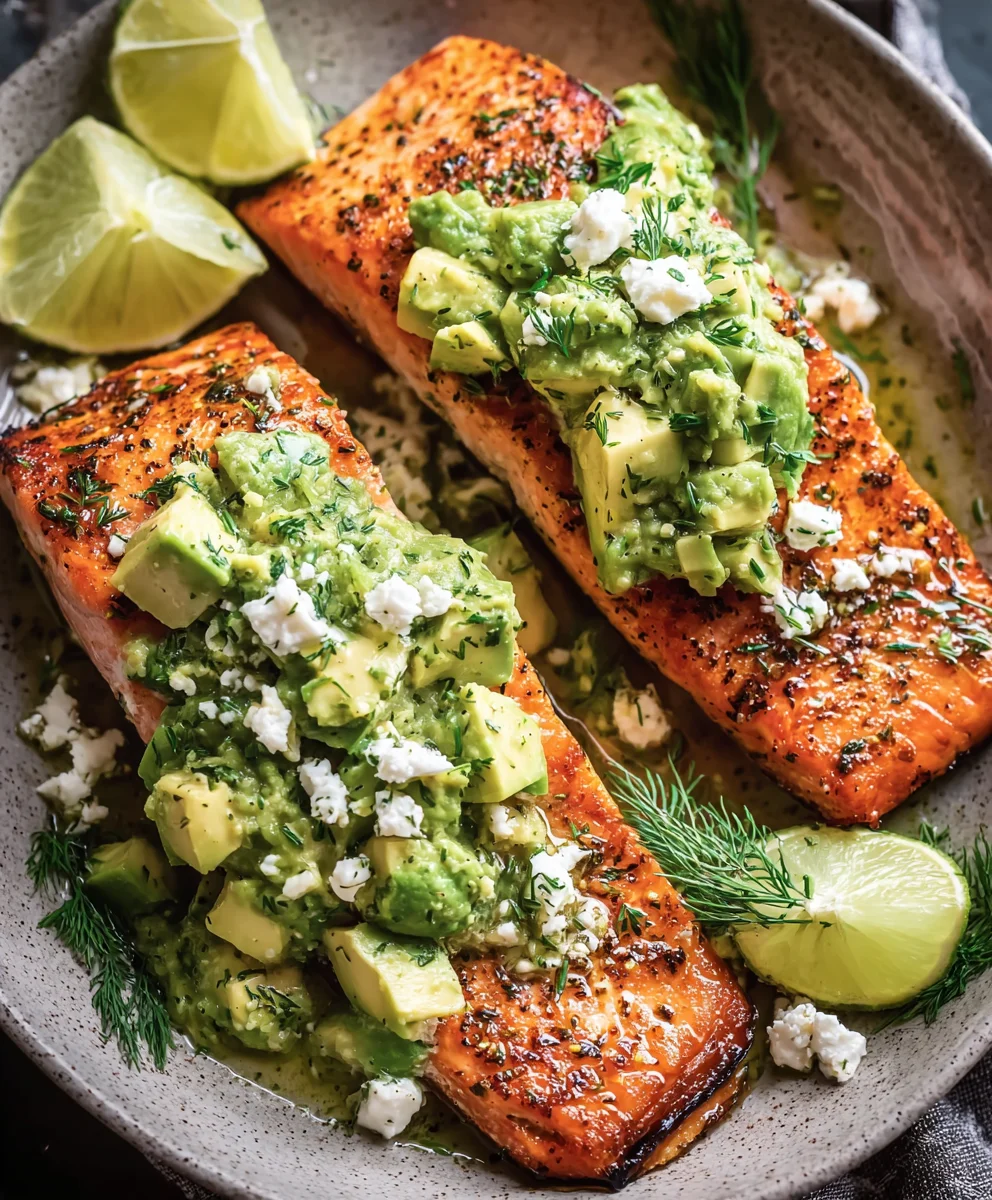 Baked Salmon with Avocado Feta - Easy Recipe