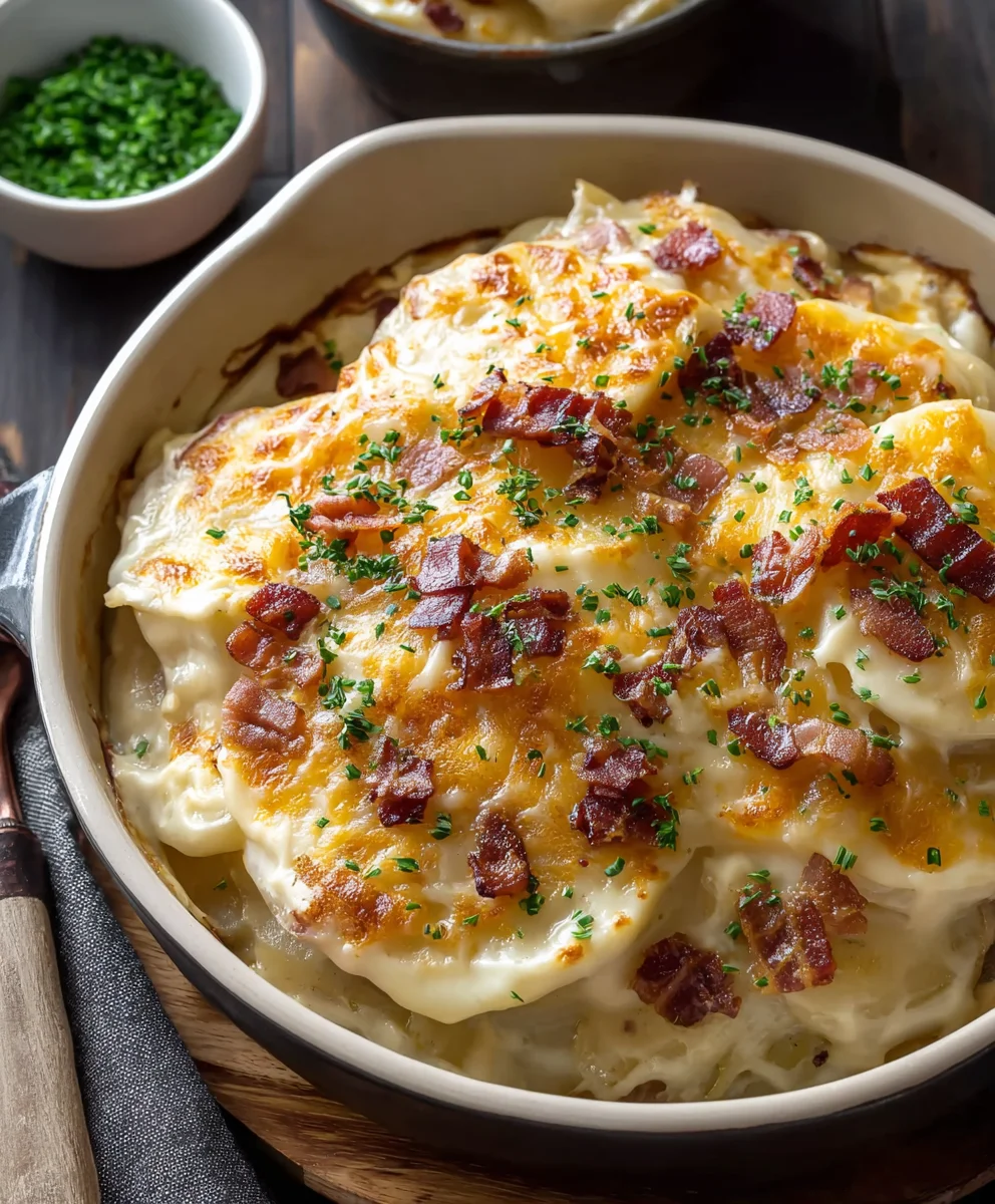 Loaded Scalloped Potatoes-Cheesy Beef Comfort Food