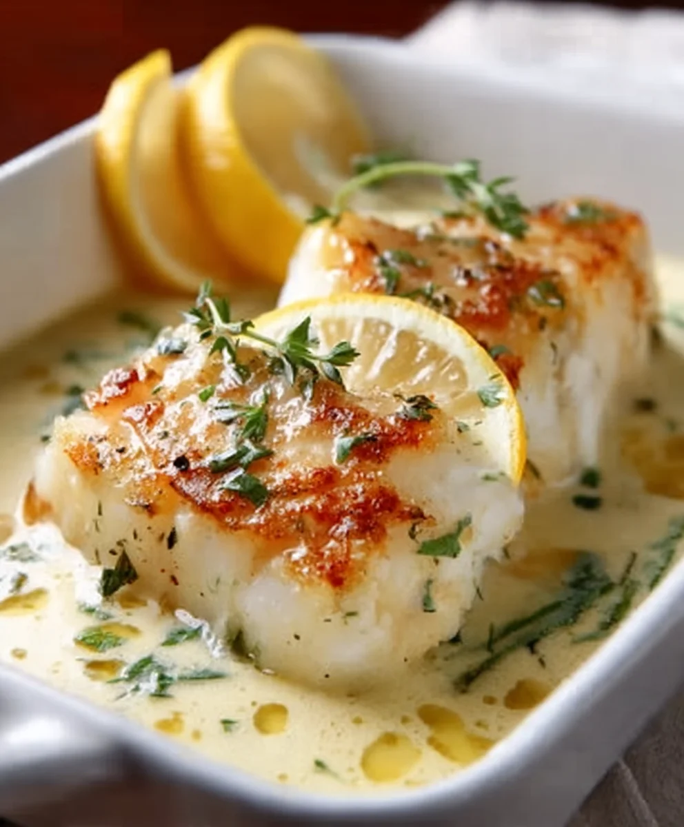 Easy Baked Cod Coconut Lemon Cream Sauce