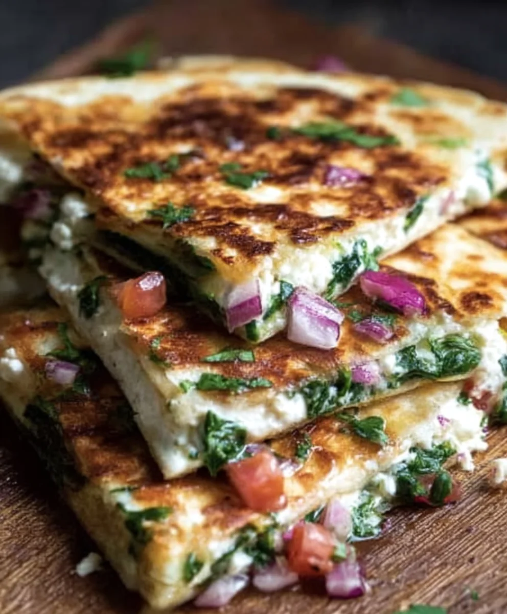 Mediterranean Quesadillas Spinach Feta Mozzarella Red Onion