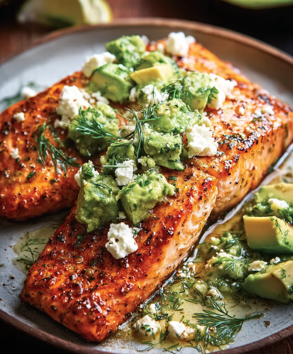 Baked Salmon with Avocado Feta - Easy Recipe