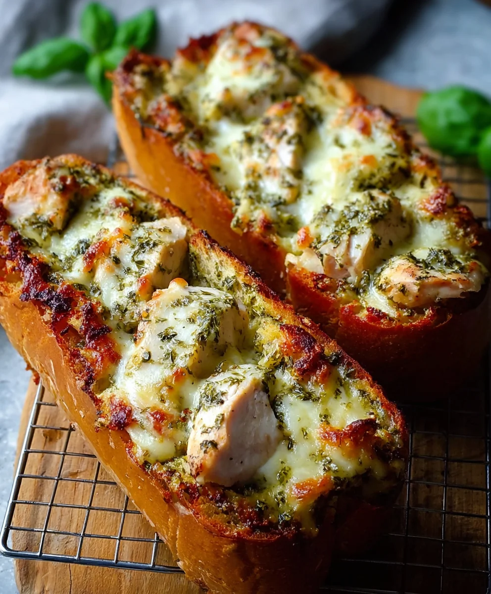 Pesto Chicken Garlic Bread - Easy & Delicious Recipe