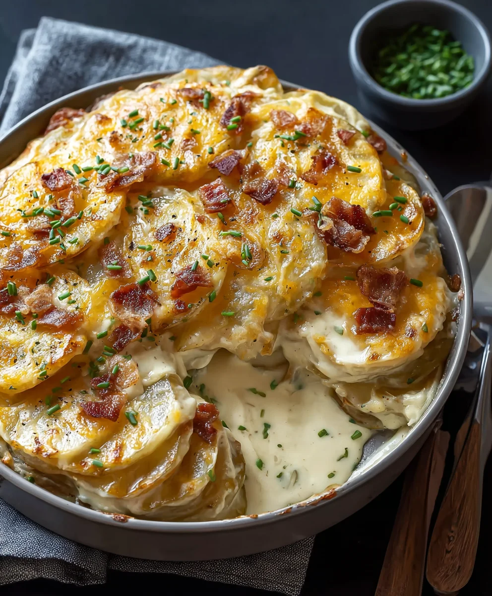 Loaded Scalloped Potatoes-Cheesy Beef Comfort Food