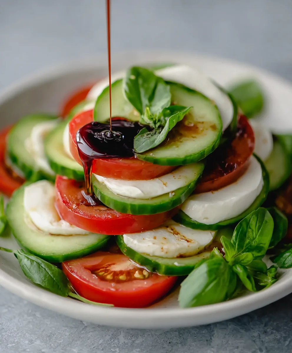 Fresh Cucumber Caprese Salad- Light & Delicious