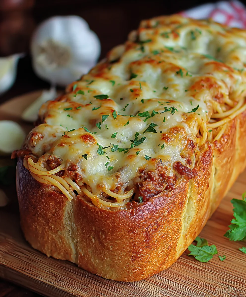 Spaghetti Stuffed Garlic Bread - Easy & Delicious