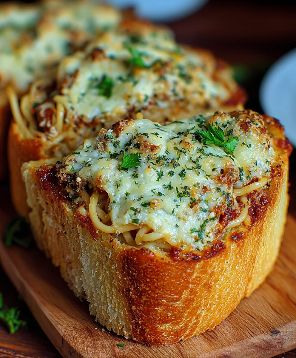 Spaghetti Stuffed Garlic Bread - Easy & Delicious