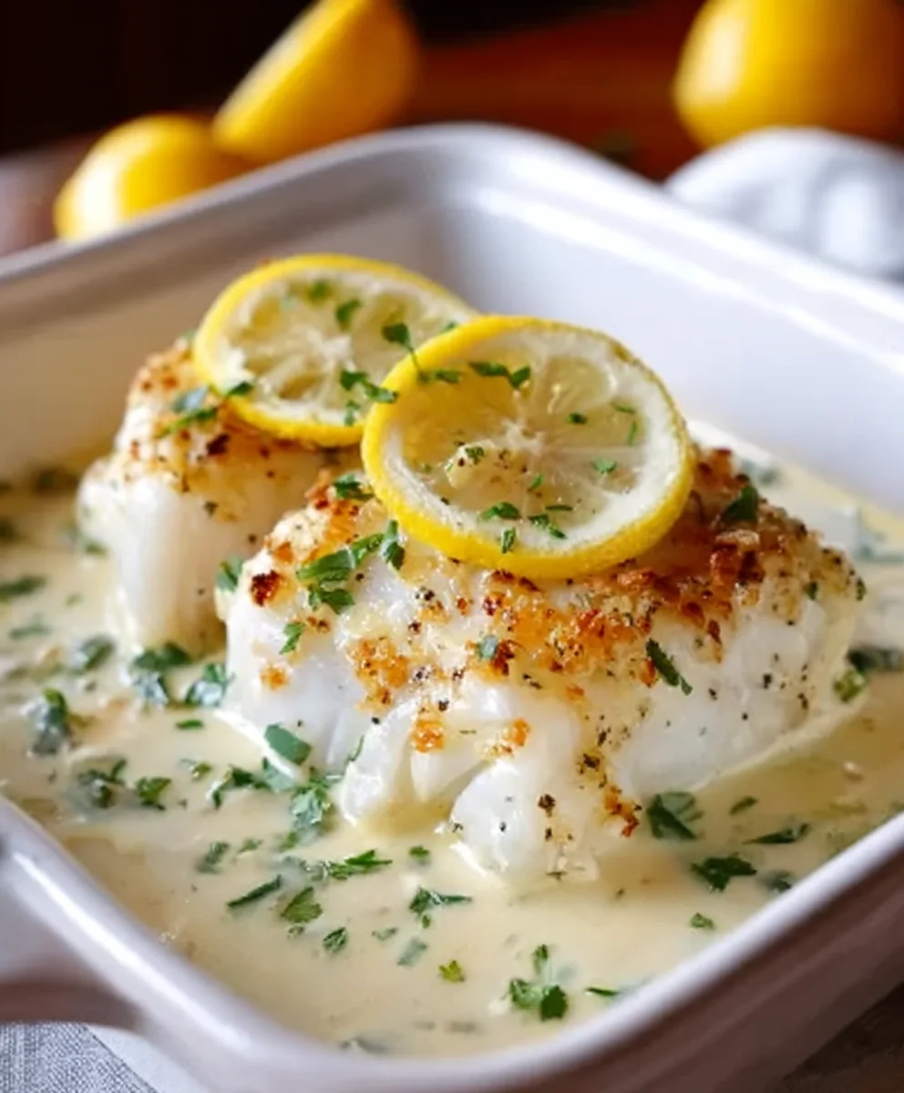 Easy Baked Cod Coconut Lemon Cream Sauce