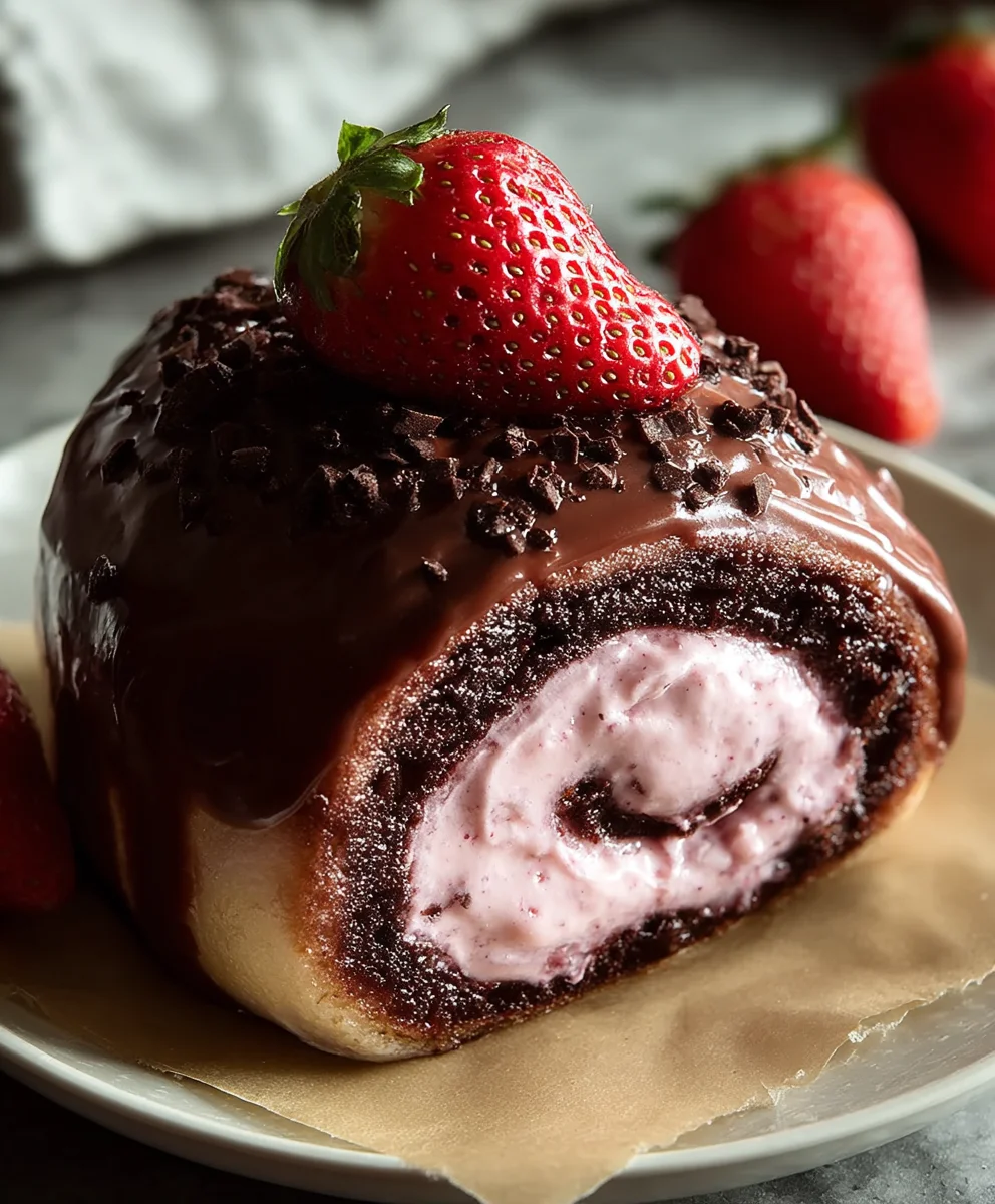 Delicious Chocolate Rolls with Strawberry Frosting