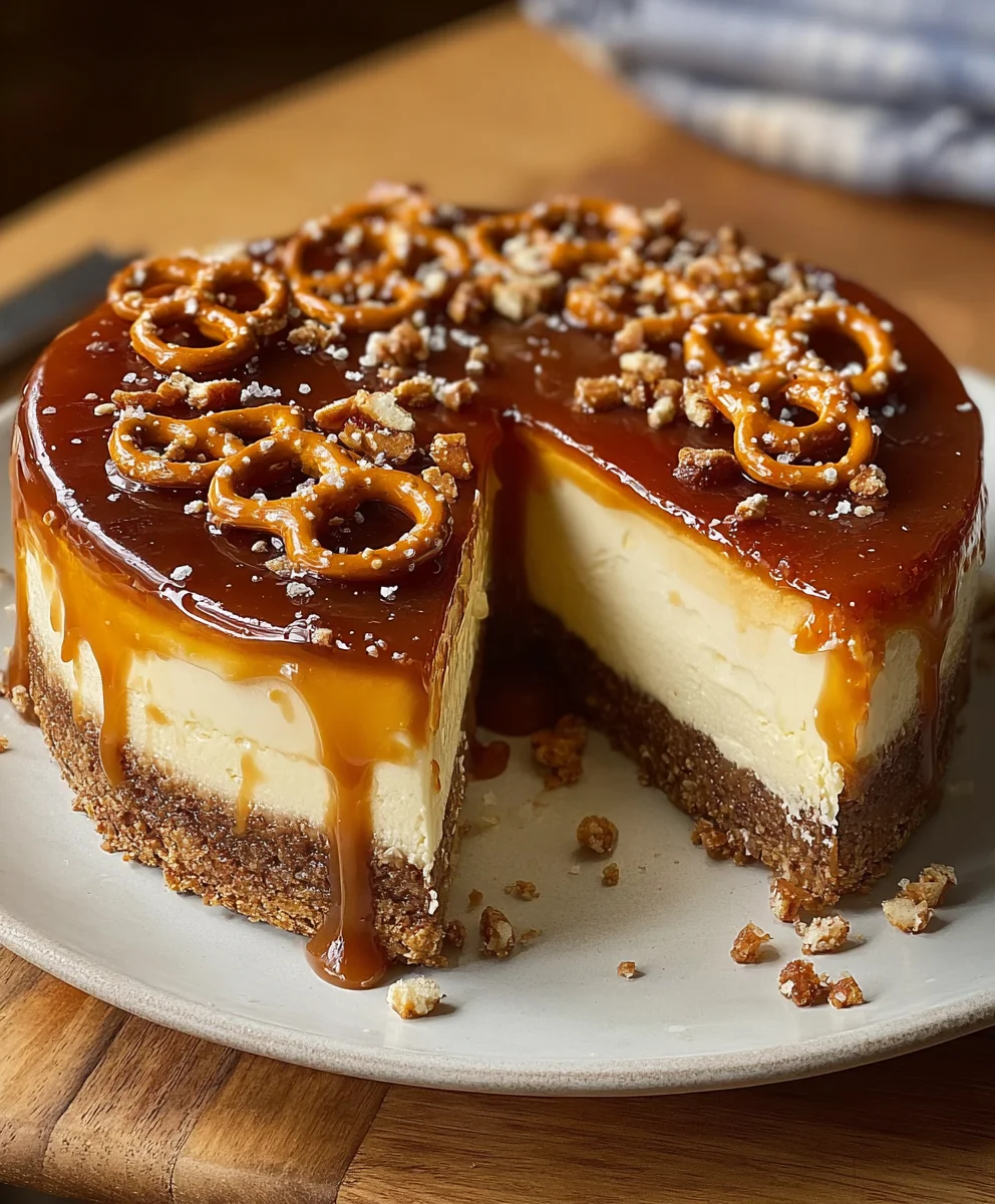 Salted Caramel Pretzel Cheesecake