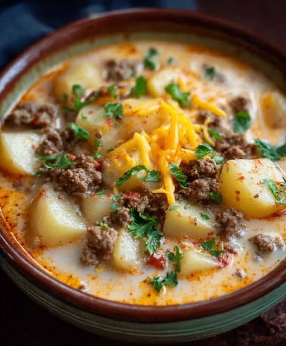 Cheesy Beef Beef Hamburger Potato Soup Recipe