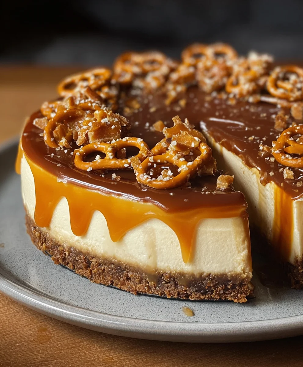 Salted Caramel Pretzel Cheesecake Recipe-Sweet Salty Dream