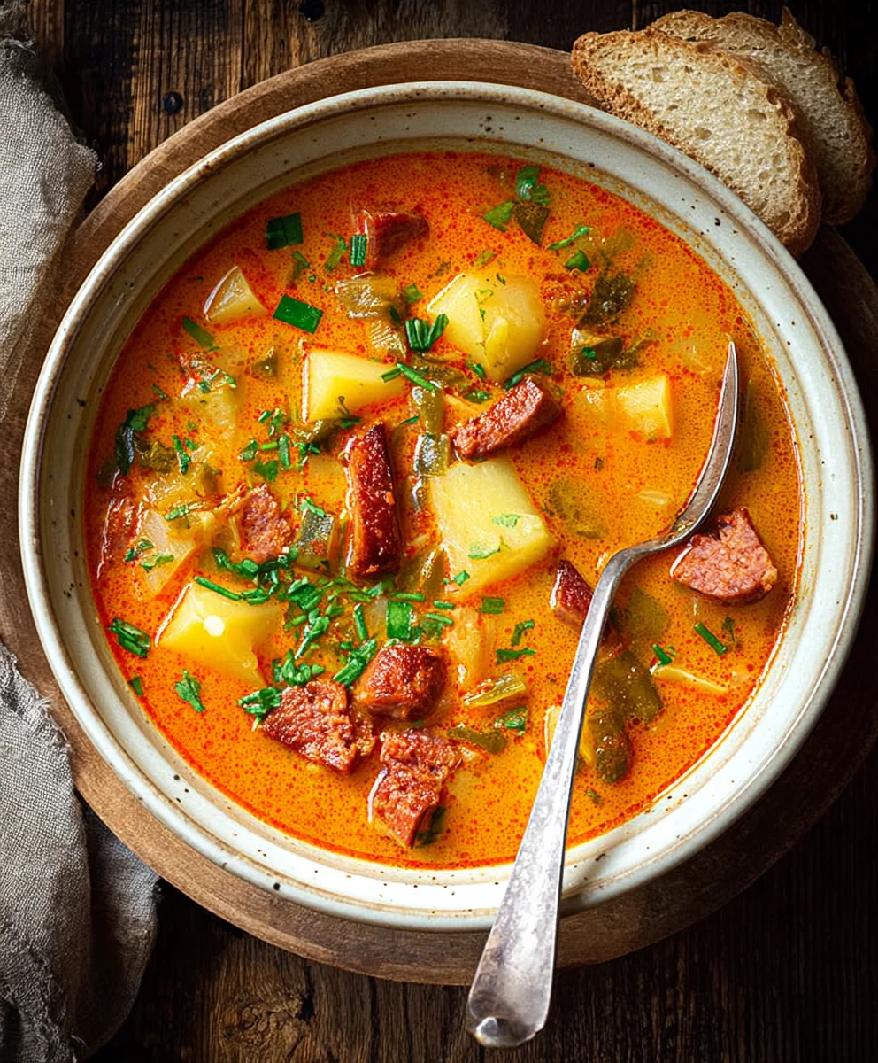 Hearty Spanish Potato Soup with Beef Beef Chorizo