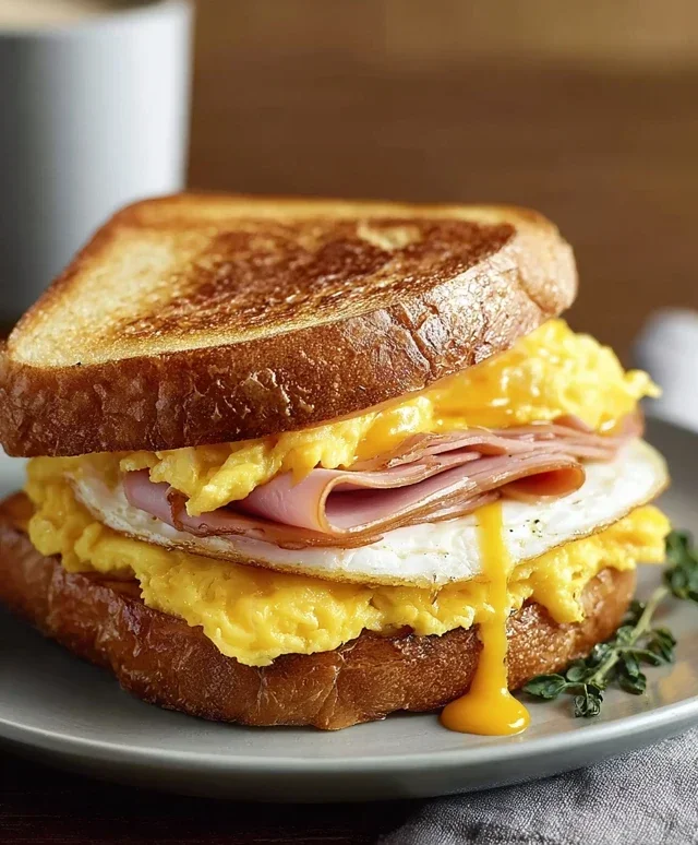 Egg and Beef Beef Ham Breakfast Sandwich