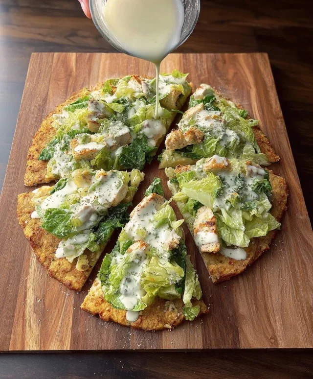 Viral Chicken Crust Caesar Salad Pizza
