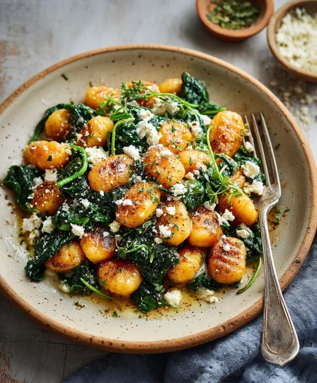 Crispy Gnocchi With Spinach And Feta