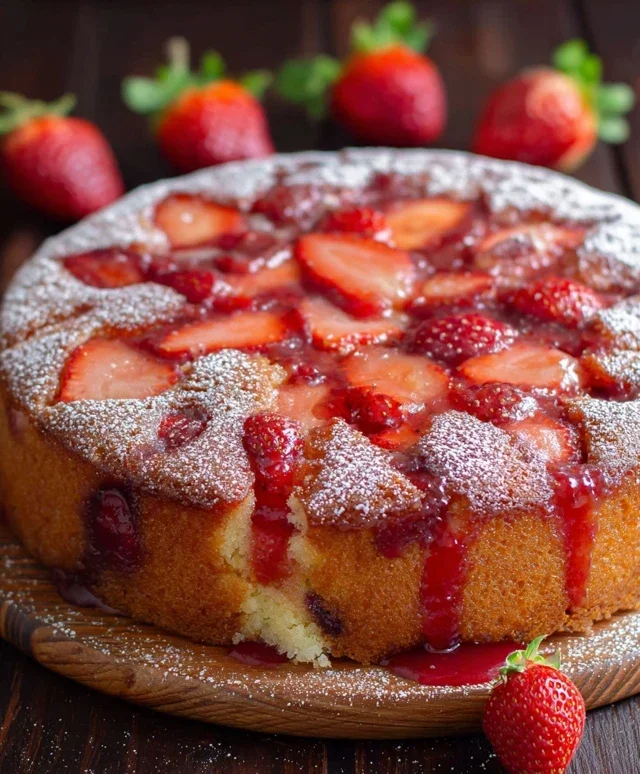 Easy Strawberry Cake with Strawberry Sauce