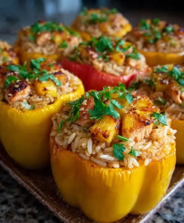 Teriyaki Pineapple Chicken and Rice Stuffed Peppers