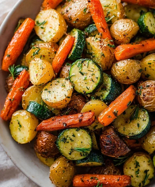 Garlic Herb Roasted Potatoes Carrots and Zucchini