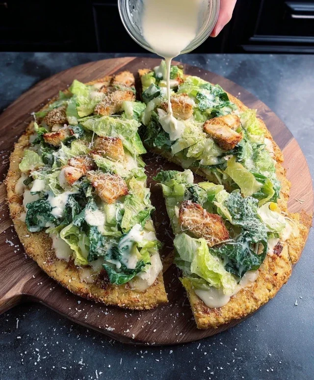 Viral Chicken Crust Caesar Salad Pizza