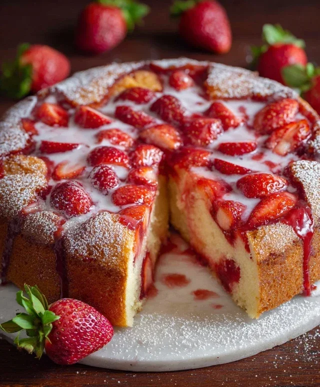 Easy Strawberry Cake with Strawberry Sauce