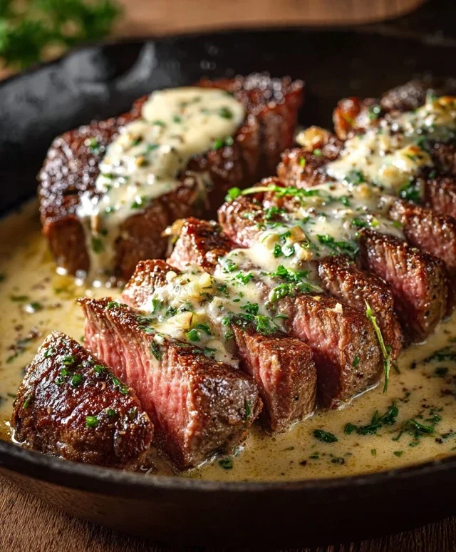 Garlic Butter Steak With Parmesan Cream Sauce