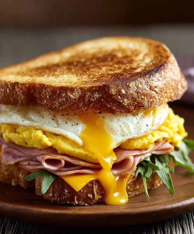 Egg and Beef Beef Ham Breakfast Sandwich