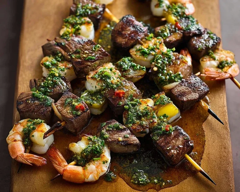 Surf and Turf Kabobs with Chimichurri Sauce