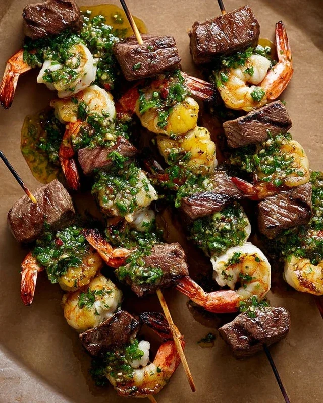 Surf and Turf Kabobs with Chimichurri Sauce