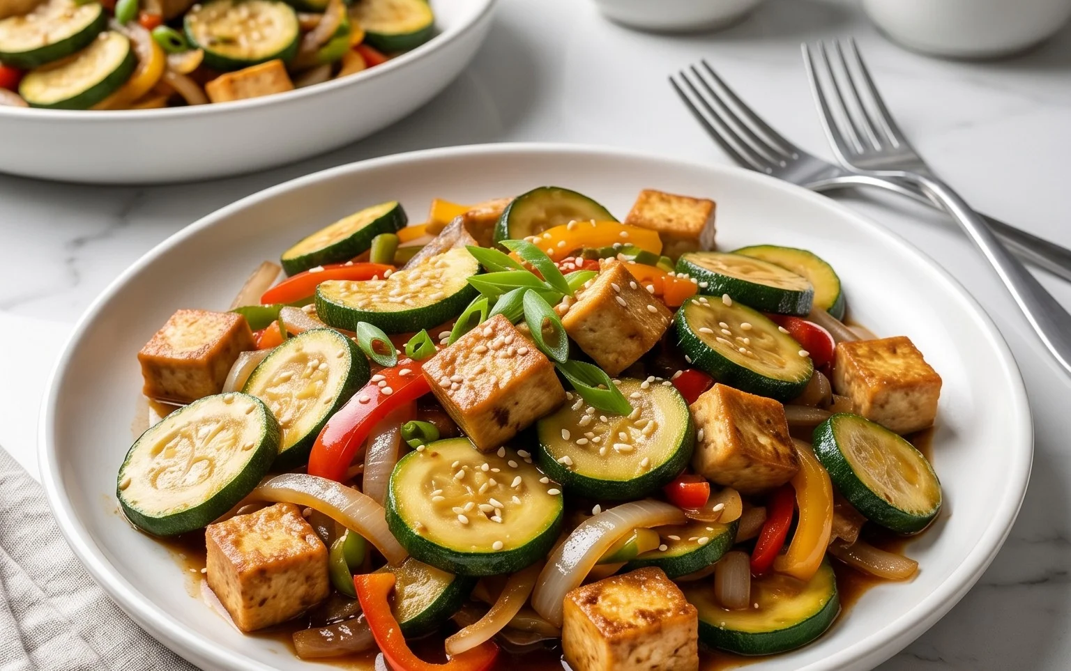 Zucchini Stir Fry With Tofu (Vegan)