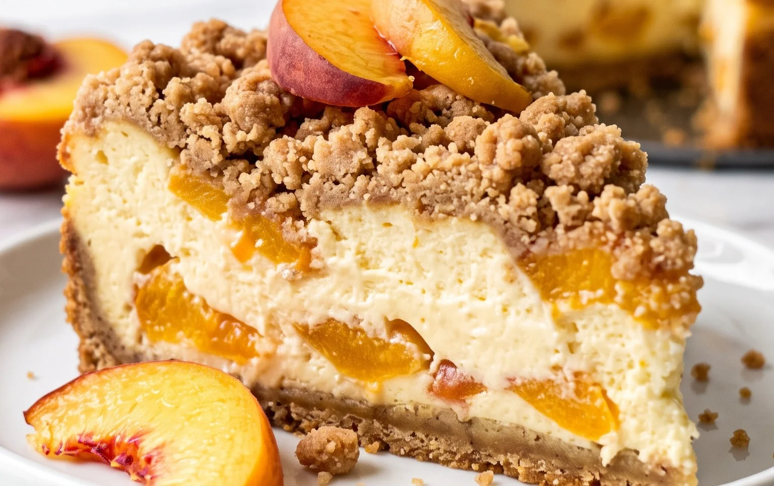 Peach Cream Cheese Cake with Streusel Topping