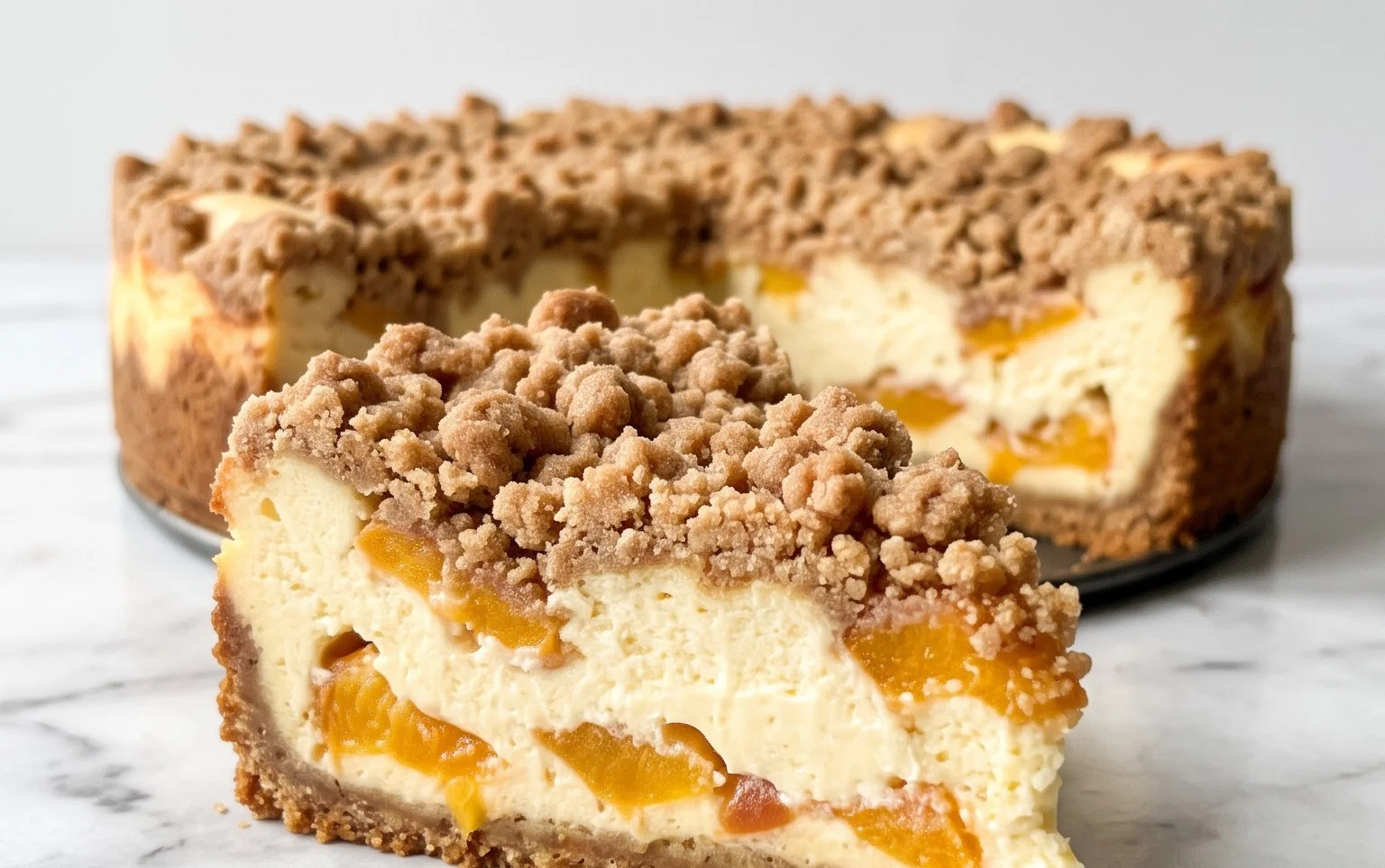 Peach Cream Cheese Cake with Streusel Topping