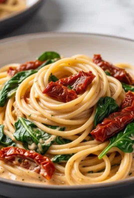 Spaghetti & Spinach with Sun-Dried Tomato Cream Sauce