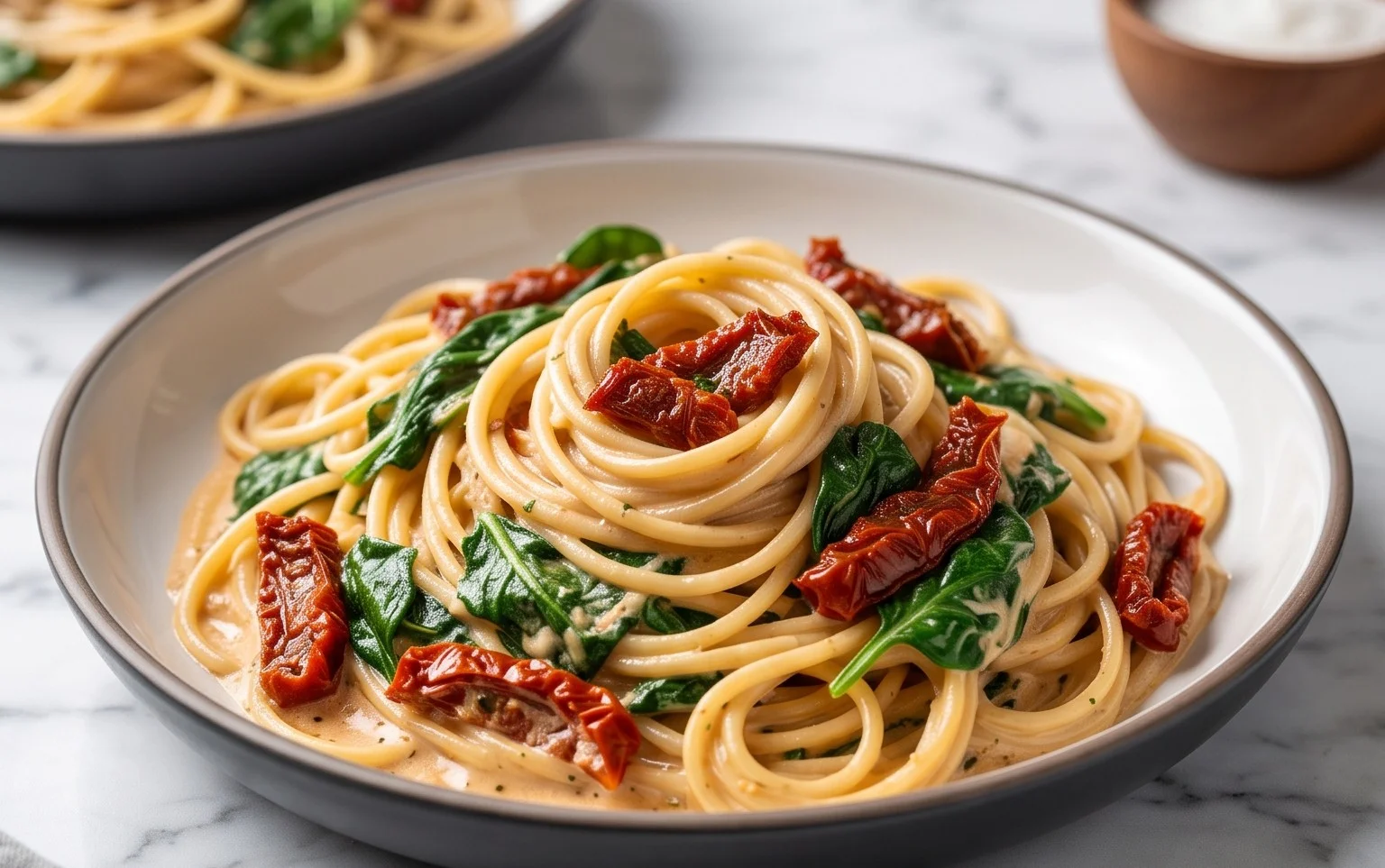 Spaghetti & Spinach with Sun-Dried Tomato Cream Sauce