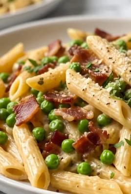 Penne Pasta, Peas and Beef Bacon